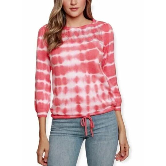 Belldini Womens Tie Dye Knit Drawstring Pullover Sweater Large Terracotta/White - Picture 1 of 3